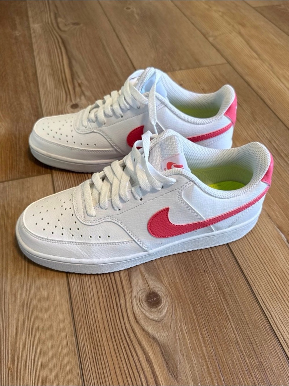 Nike White Court Vision Low with Pink Swoosh - Picture 3 of 4